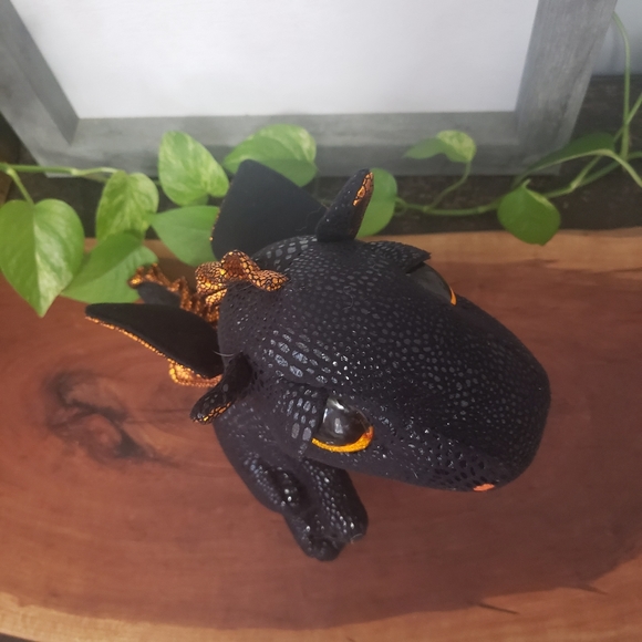 9" Ty Beanie Boo Merlin Dragon Black Orange Shiny 2017 - Picture 6 of 12